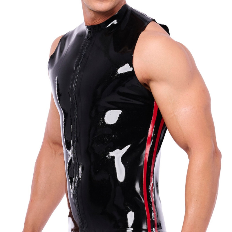 XRUB Latex Débardeur en latex Xrub avec Zip Noir-Rouge